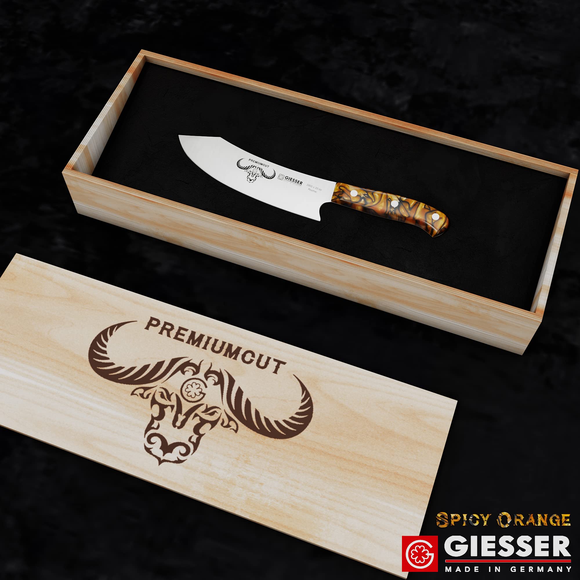Giesser seit 1776 - Made in Germany - Kochmesser 20 cm Spicy Orange, PremiumCut Chefs No 1, Küchenmesser, Acryl, exotisch, rostfrei, deutsches Grillmesser scharf