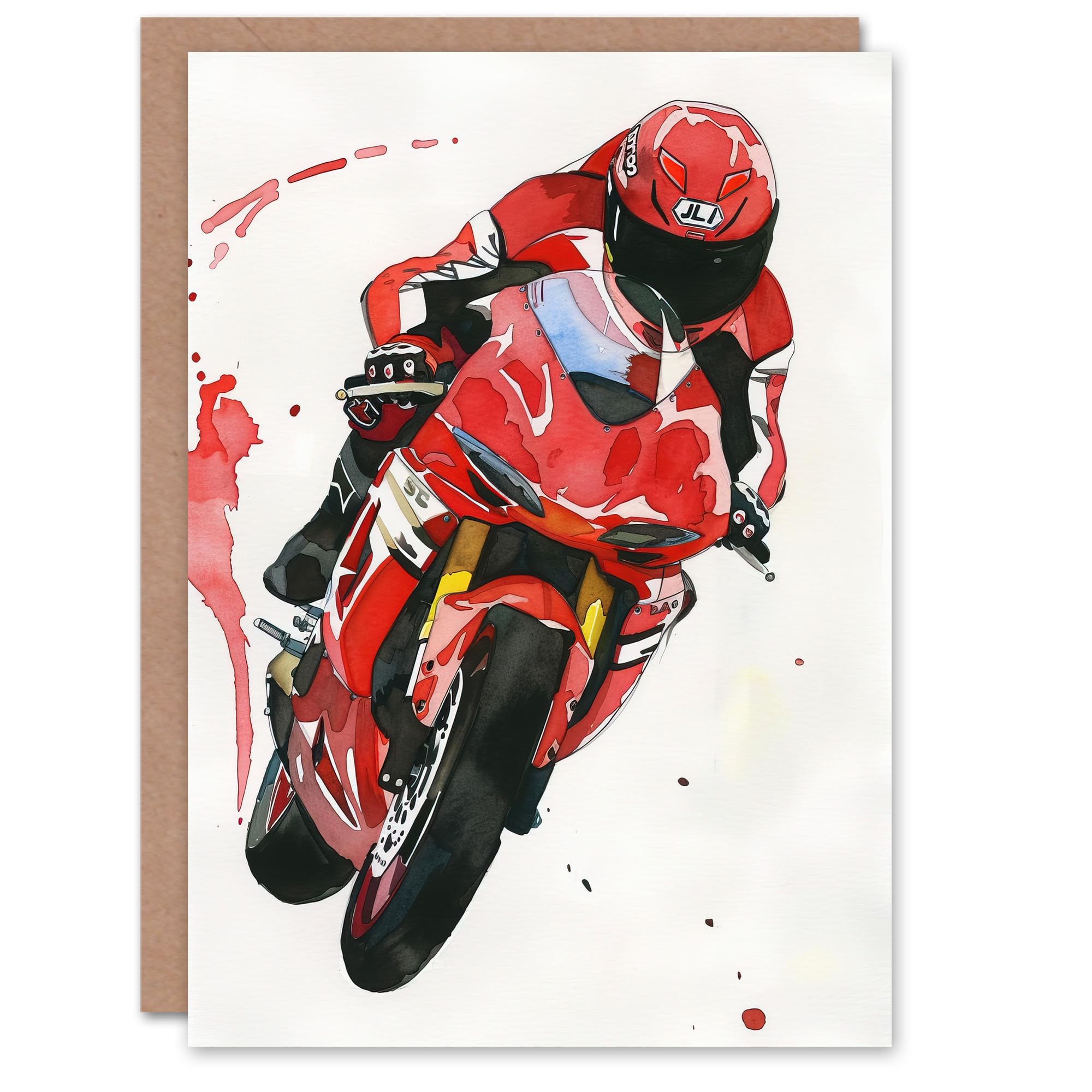Artery8 Greeting Card Superbike World Championship Red Motorcycle Rider For Him Man Birthday Card