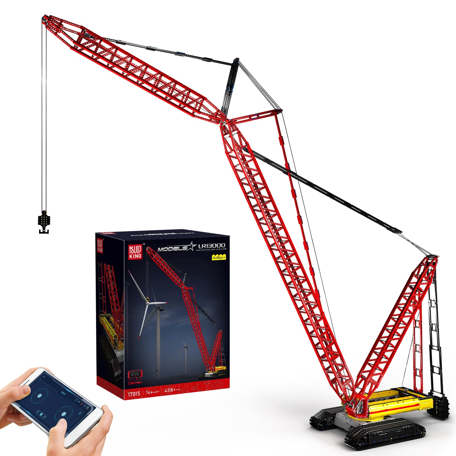 Mould King 17015 Technik Kran Klemmbausteine, 4318 Teile Fernbedienung Kran-Spielzeug mit 6 Motoren, Realistisches Schwerlast Raupenkran Modellbauset für Erwachsene