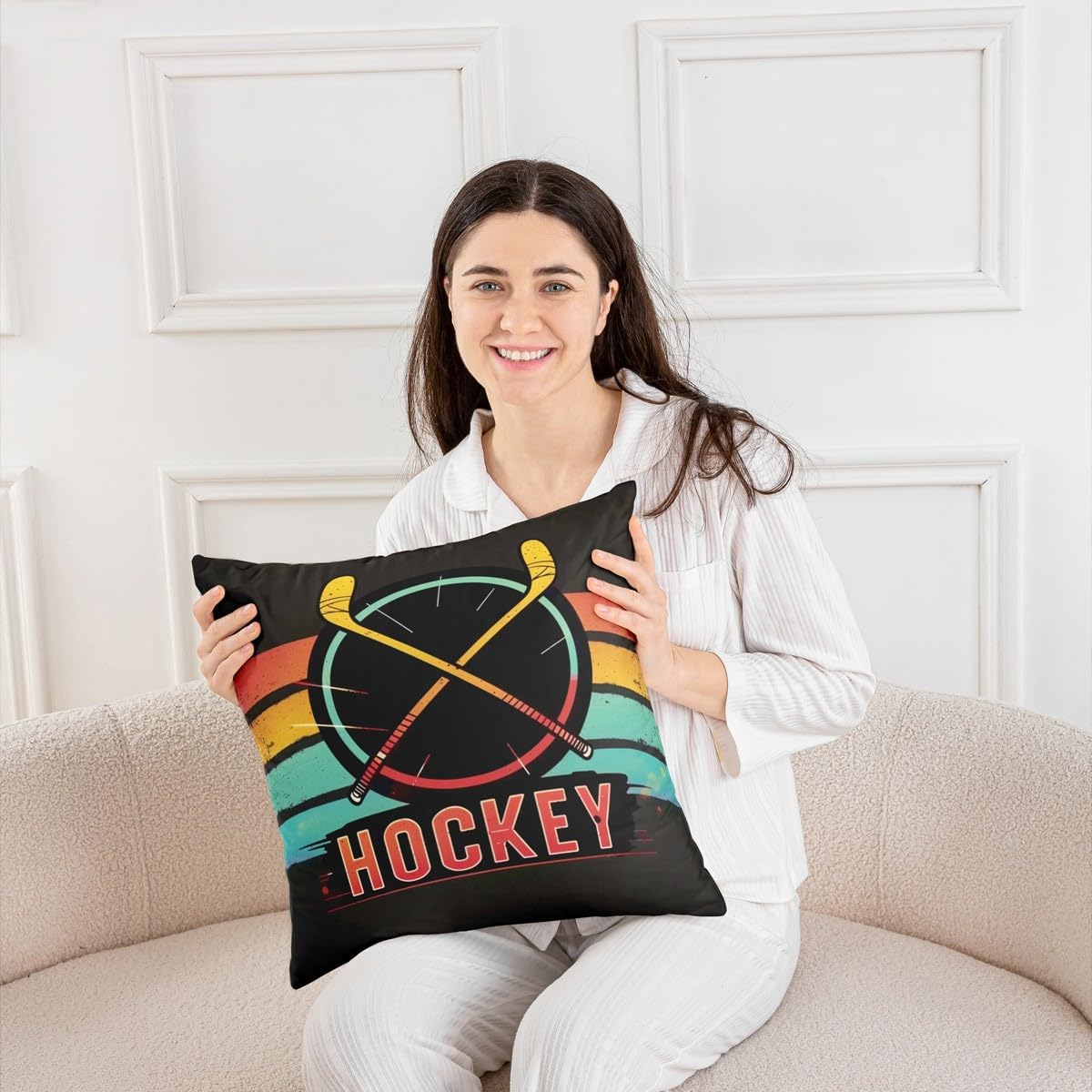 Manfei Hockey Throw Pillow Cover Ice Hockey Sports Theme Double Sides Pillow Case for Kids Boys Girls Room Decor,Winter Event Ball Gaming Cushion Cover for Bed Couch Sofa,1 Pack 18"x18" image 2