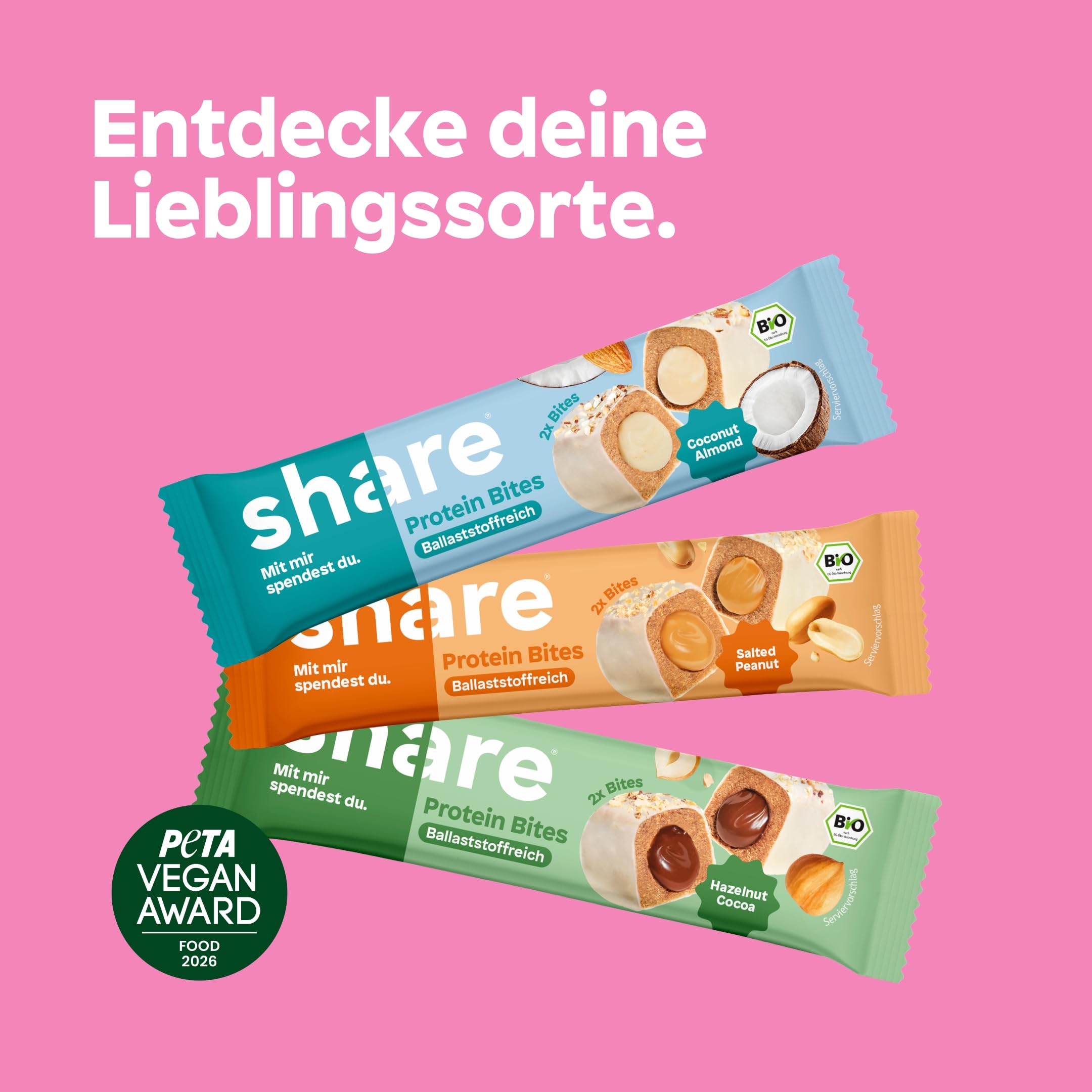 share Bio Protein Bites Salted Peanut (15x40g) | Veganer Proteinriegel 23% Eiweiß, Ballaststoffreich, Ohne Palmöl, Jeder Kauf spendet, Proteinquelle, Cremige Nussmus-Füllung