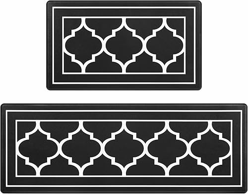 Miniatura 8 de Yinhua Juego de 2 tapetes de cocina para piso, color negro marroquí, juego de 2 tapetes antifatiga para el suelo de la cocina, alfombras de cocina