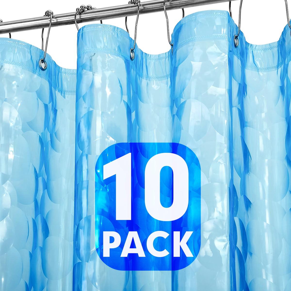 Ga-Geetopia 10 Pack Extra Long Plastic Shower Curtain Liner EVA 3D Blue Pearl Water Cube - 72" x 80" Bathroom Shower Showroom Curtain — image 1