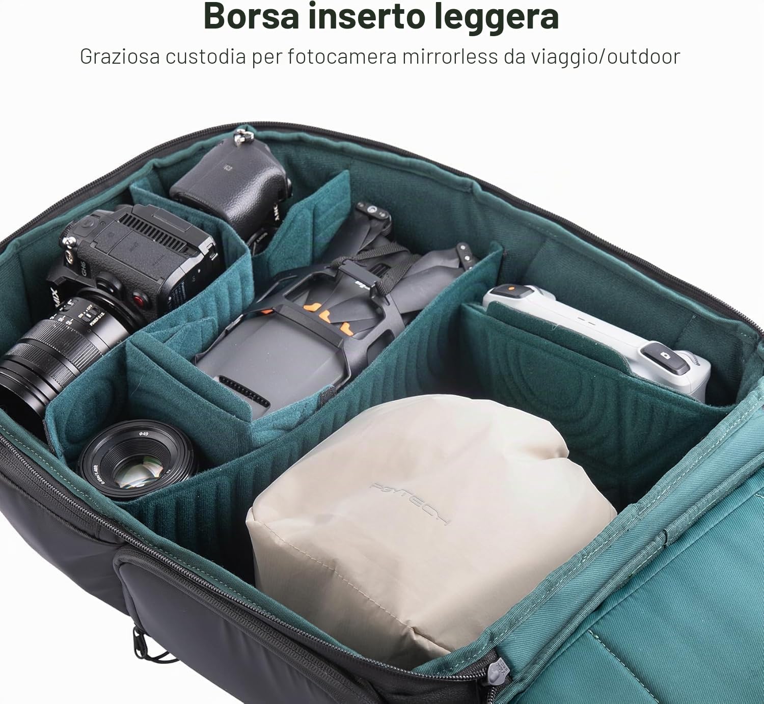 PGYTECH OneGo Borsa a Tracolla per Fotocamera con Coulisse, Custodia Morbida Compatibile con Fotocamere Mirrorless Nikon/Canon/Sony/Fuji/Action/DJI OSMO Pocket 4/3, Bianco