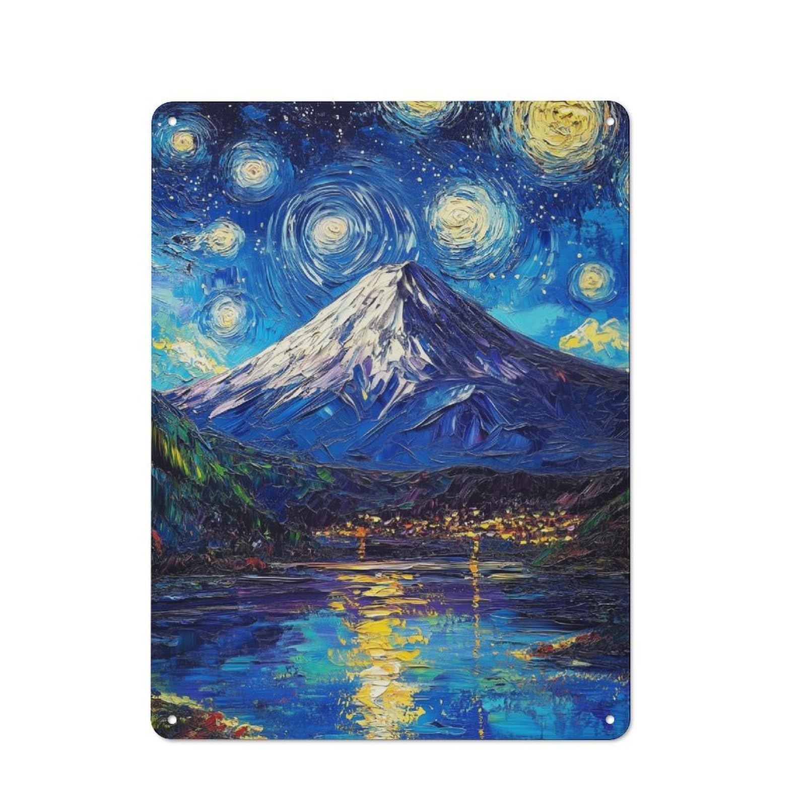 Junmoney Fuji Mount Starry Night Rustic Tin Wall Plaque 40X30cm For Garage Or Workshop, For Garage Decor Fans, For Retro Home Interiors