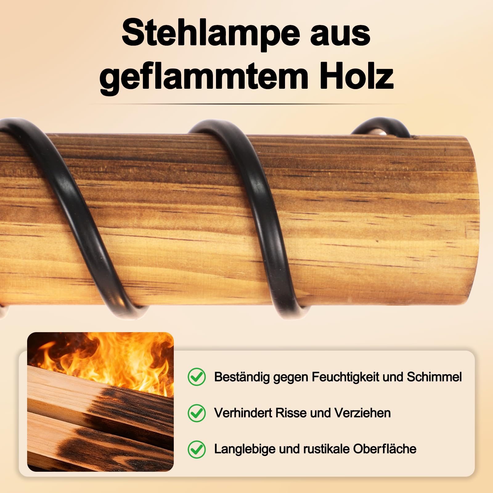 ZMH Stehlampe Wohnzimmer Holz Vintage Stehleuchte 2 flammig in Schwarz | Wohnzimmerlampe stehend im Industrial Design Metall Standleuchte E27 Standlampe für Schlafzimmer - ohne Leuchtmittel