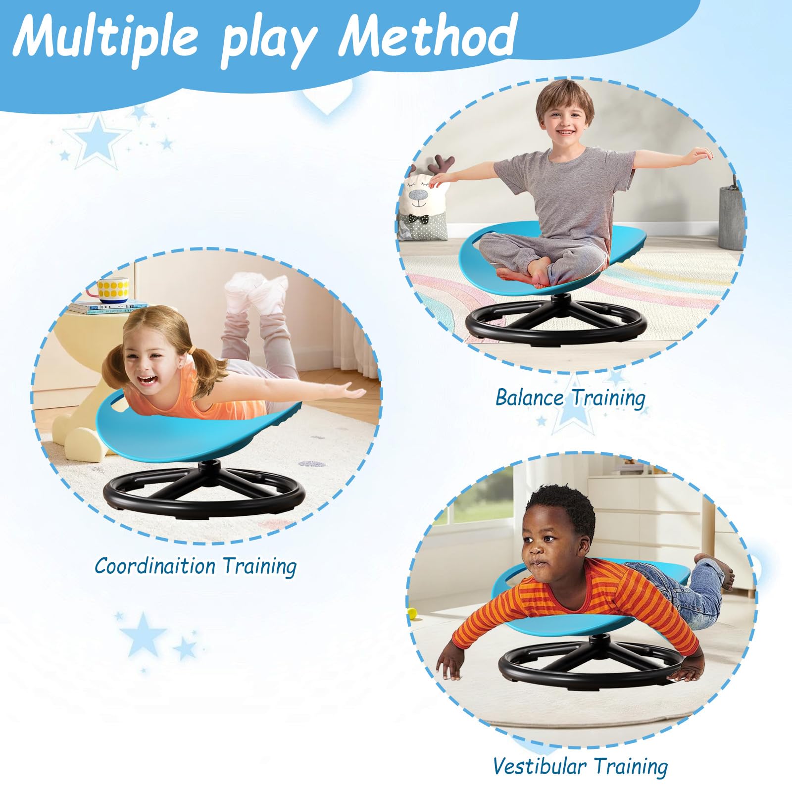 Silla giratoria sensorial para niños, silla de carrusel de 360°, juguete de equilibrio, taburete giratorio entrenado, silla giratoria silenciosa para niños, autismo para entrenamiento