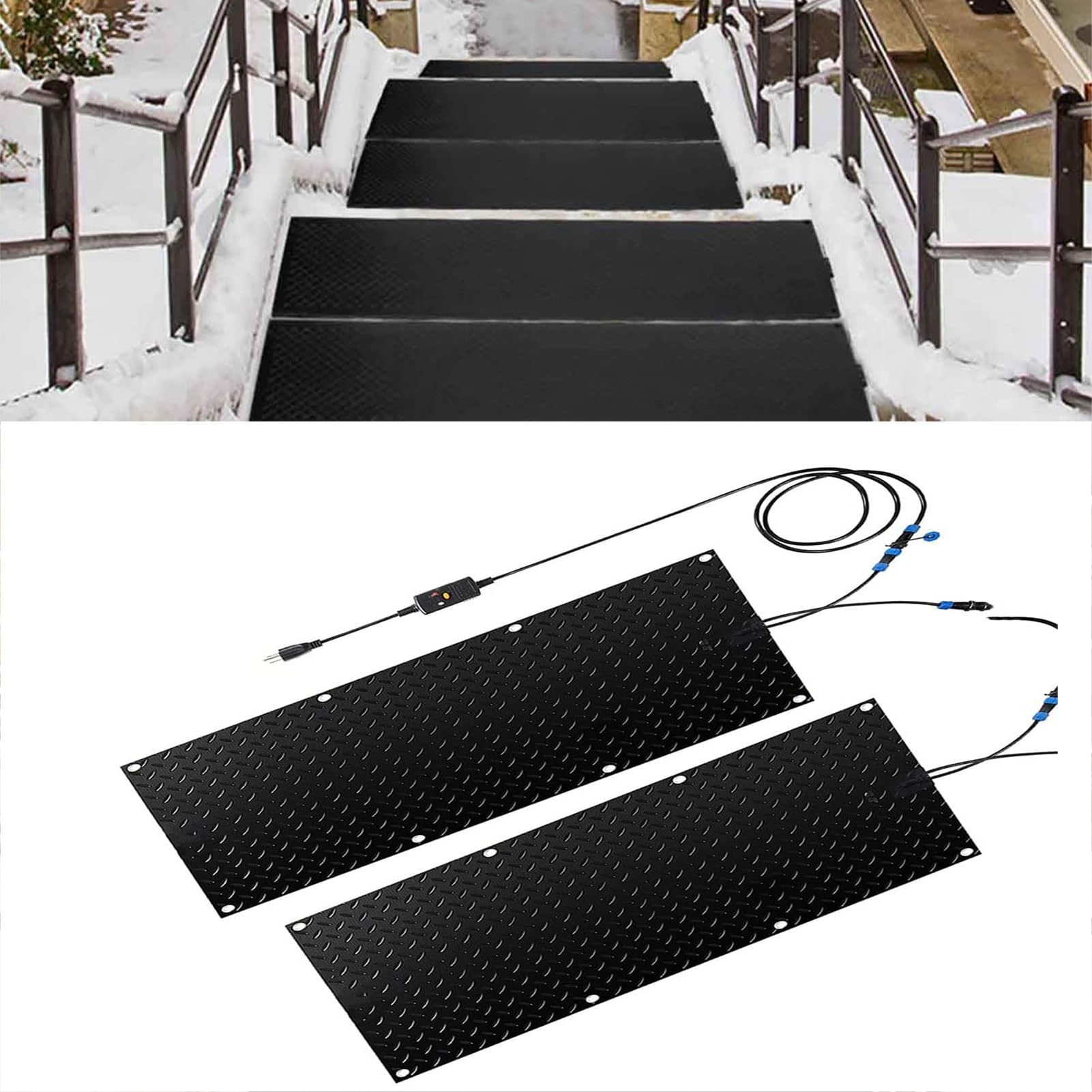 Tapis de fonte de neige pour passerelle, 1/2/3/4/5 pièces, tapis de fusion de neige chauffés en plein air avec câble d'alimentation de 1,2 m, tapis de fusion de neige pour