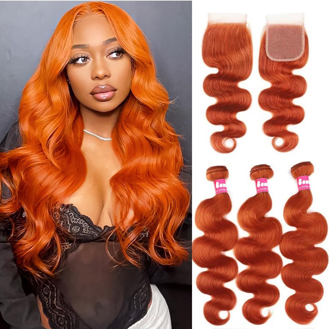 Beaushine 4/27 Ombre Bundles with Closure Human Hair Loose Deep Wave Human Hair