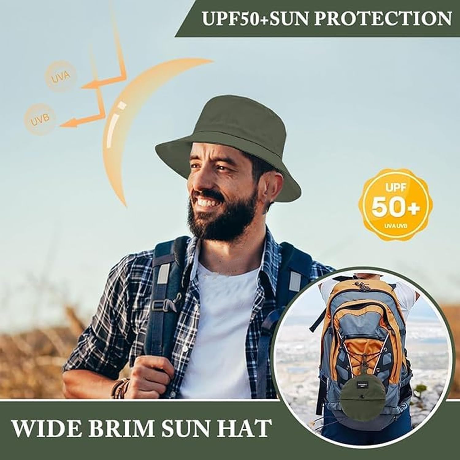 Handcuffs Men Cotton Caps Foldable Bucket Hat Lightweight, Quick-Drying, Waterproof Outdoor Sun Protection Hat With Portable Storage (Green), Free Size 3