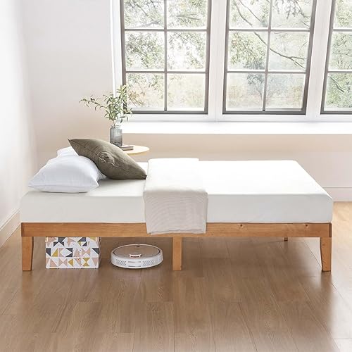 Miniatura 5 de Mellow Naturalista Classic - Cama de plataforma de madera maciza de 12 pulgadas con listones de madera, no necesita somier, fácil montaje