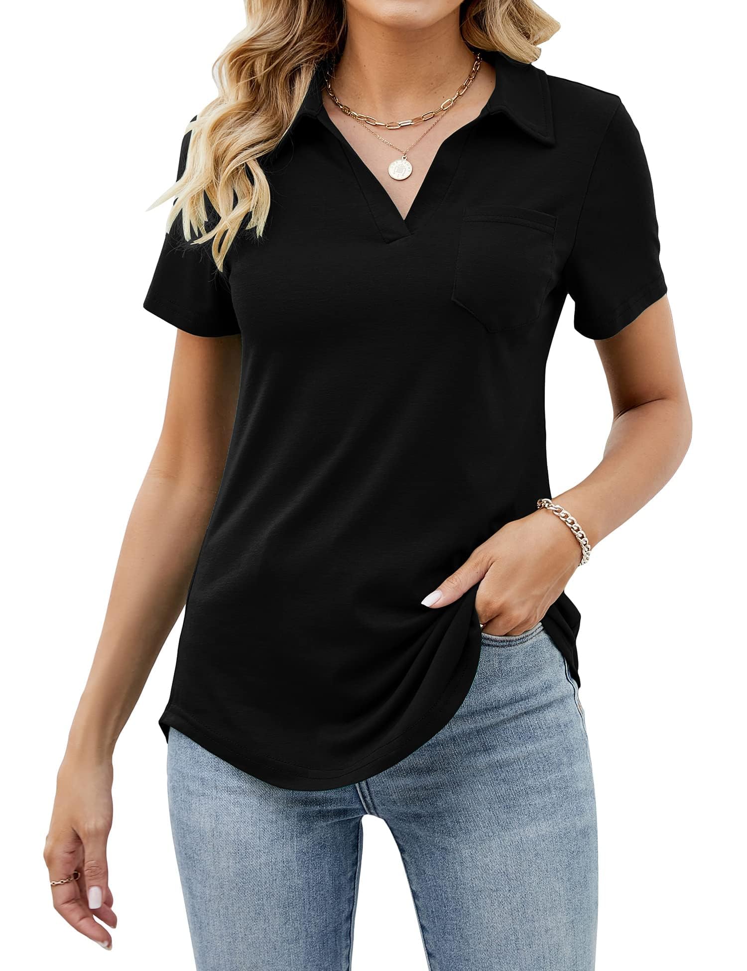zylphorix Women's Polo Shirts Short Sleeve Work Tops Business Casual Summer Tops Fashion 2023 Collared Blouses-picture-14