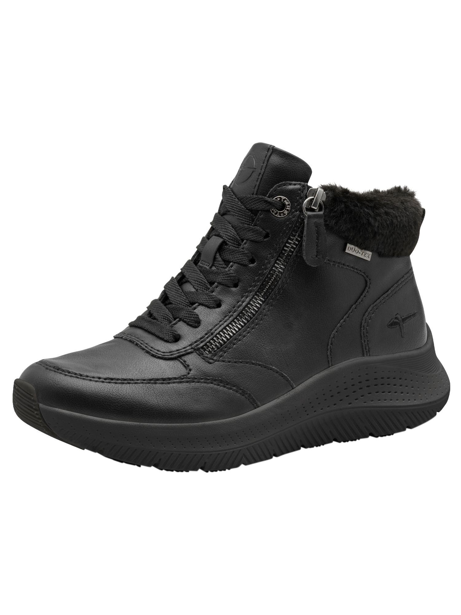 Tamaris Comfort Women’s High Sneakers with Zip Faux Fur, Black, 7,5 UK