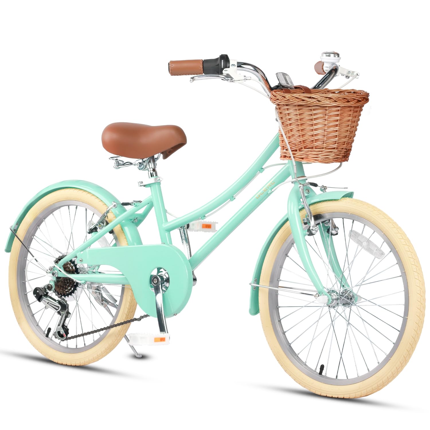 Glerc20 24 26 Inch Beach Cruiser Bike, 6-Speed Hybrid City Bicycle for Girls Youth and Over 6 Years Old, Missy Bike with Wicker Basket & Lightweight, Multiple Colors