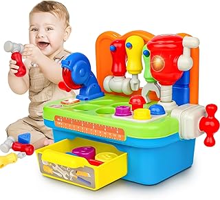 Cinne Toddler Tool Set Age 1-2, Toys for 1 Year Old Boy Gifts, Baby Workbench with Light & Sound, Baby Tool Set with Shape Sorter