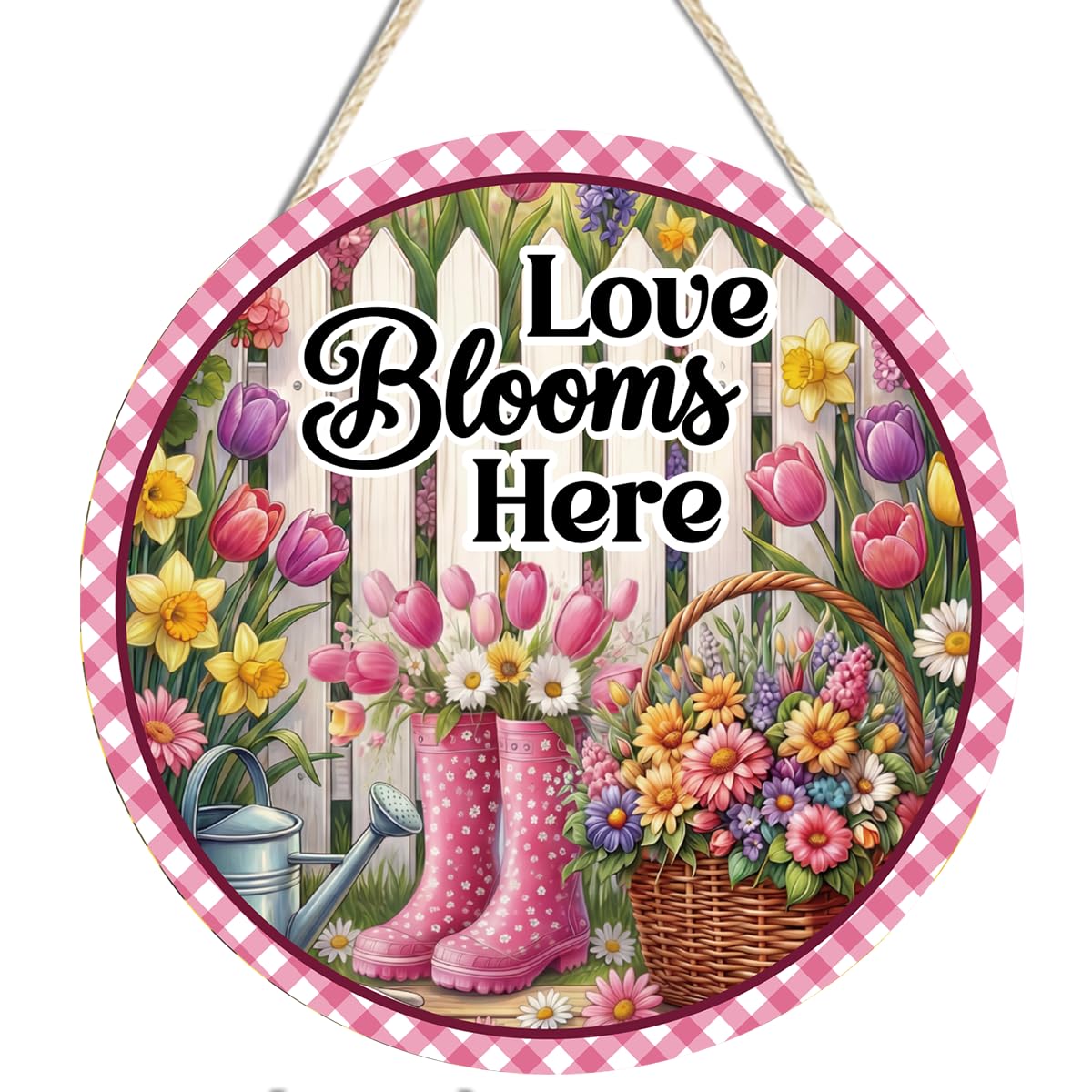 Love Blooms Here Floral Metal Welcome Door Sign Wall Decor | Vibrant Clolorful Floral Design/For Home Porch Farmhouse/Ready To Hang/12 × 12 inches