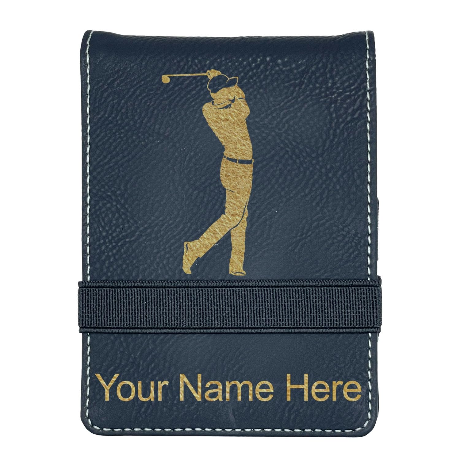 LaserGram Mini Padfolio with Notepad and Pen, Golfer Golfing, Personalized Engraving Included (Black with Gold)