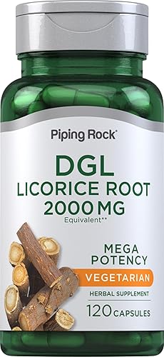 Piping Rock Suplemento DGL | 2000mg | 120 Cápsulas | Raíz de regaliz | Mega potencia | Extracto de hierbas | Vegetariano, sin OMG, sin gluten