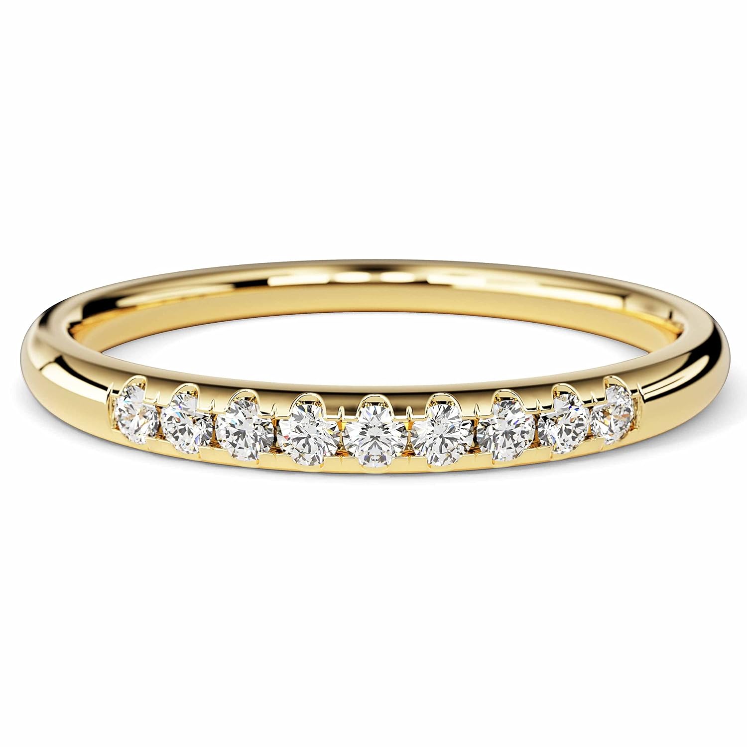 14k Solid Gold Minimalist 9-Stone Diamond Wedding Band/Wedding Ring for Women, 0.09 ct in Yellow Gold, Rose Gold, White Gold