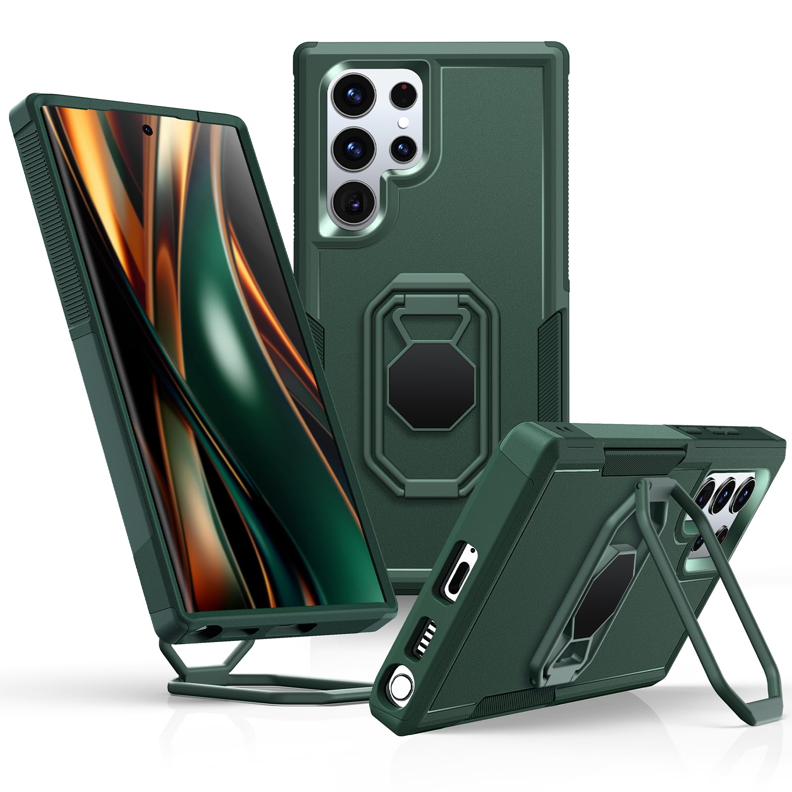 Shields Up for Samsung Galaxy S22 Ultra Case with Stand (Two-Way Stand), Galaxy S22 Ultra Phone Case with Double Ring Holder, Heavy Duty Shockproof Cover for Samsung S22 Ultra - Green