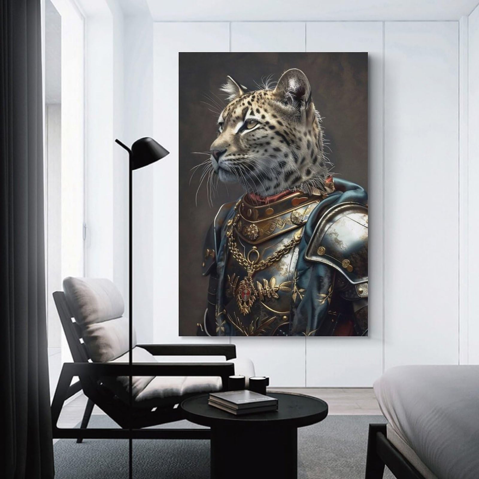 Junmoney Unframe-Style-15 Room Decor Wall Art Leopard Knight In Armor Portrait, 08X12inch(20X30cm), For Lounge Decor, Bedroom Walls Or Flats, Canvas Styling For A Polished Room Look