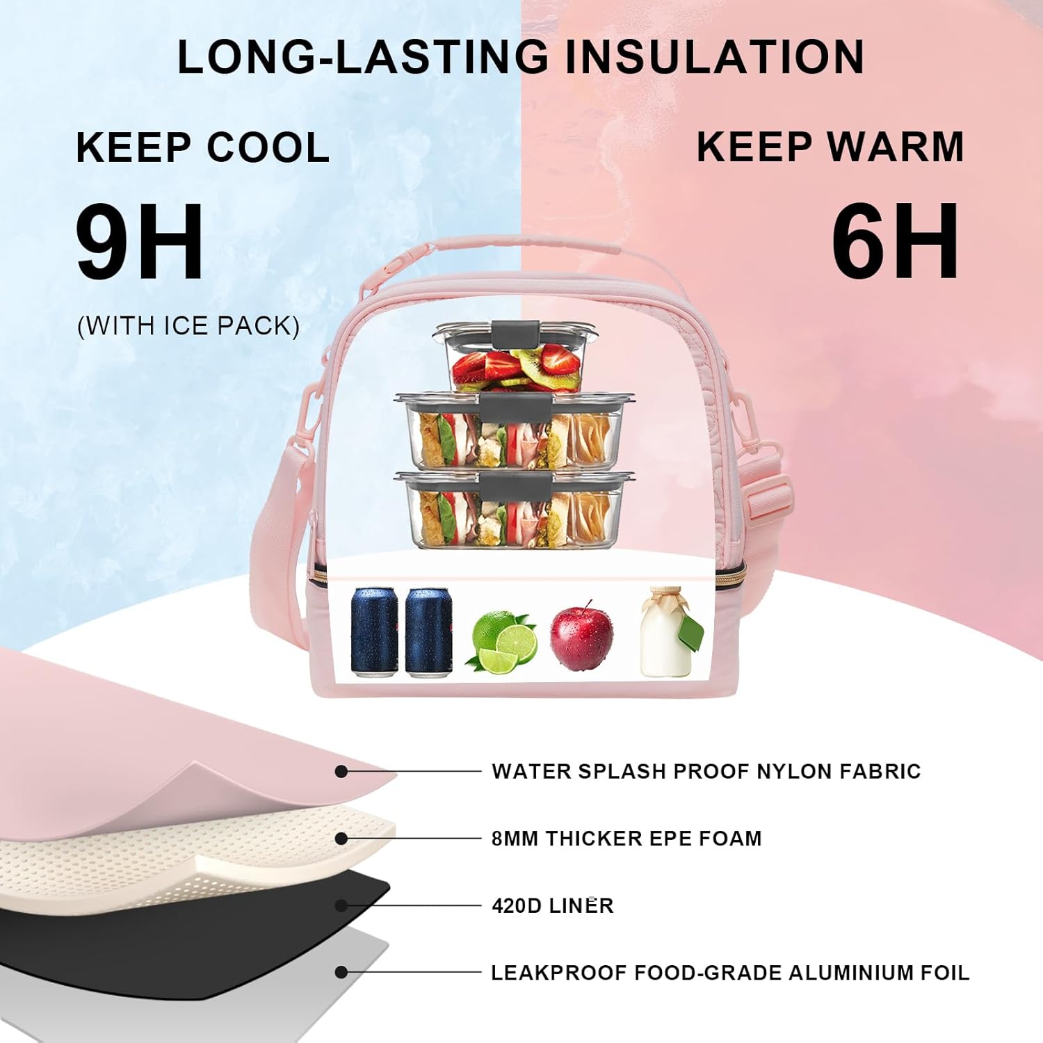 Everfun Lunch Box Valentine's Day Gifts for Women Two Compartments Insulated Lunch Tote Bag Large Leakproof Soft Cooler for Work Picnic Travel - Image 2