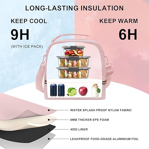 Miniatura 2 de Everfun Lonchera aislada para mujer, lonchera de doble cubierta, a prueba de fugas, portátil, reutilizable, bolsa de almuerzo para el trabajo