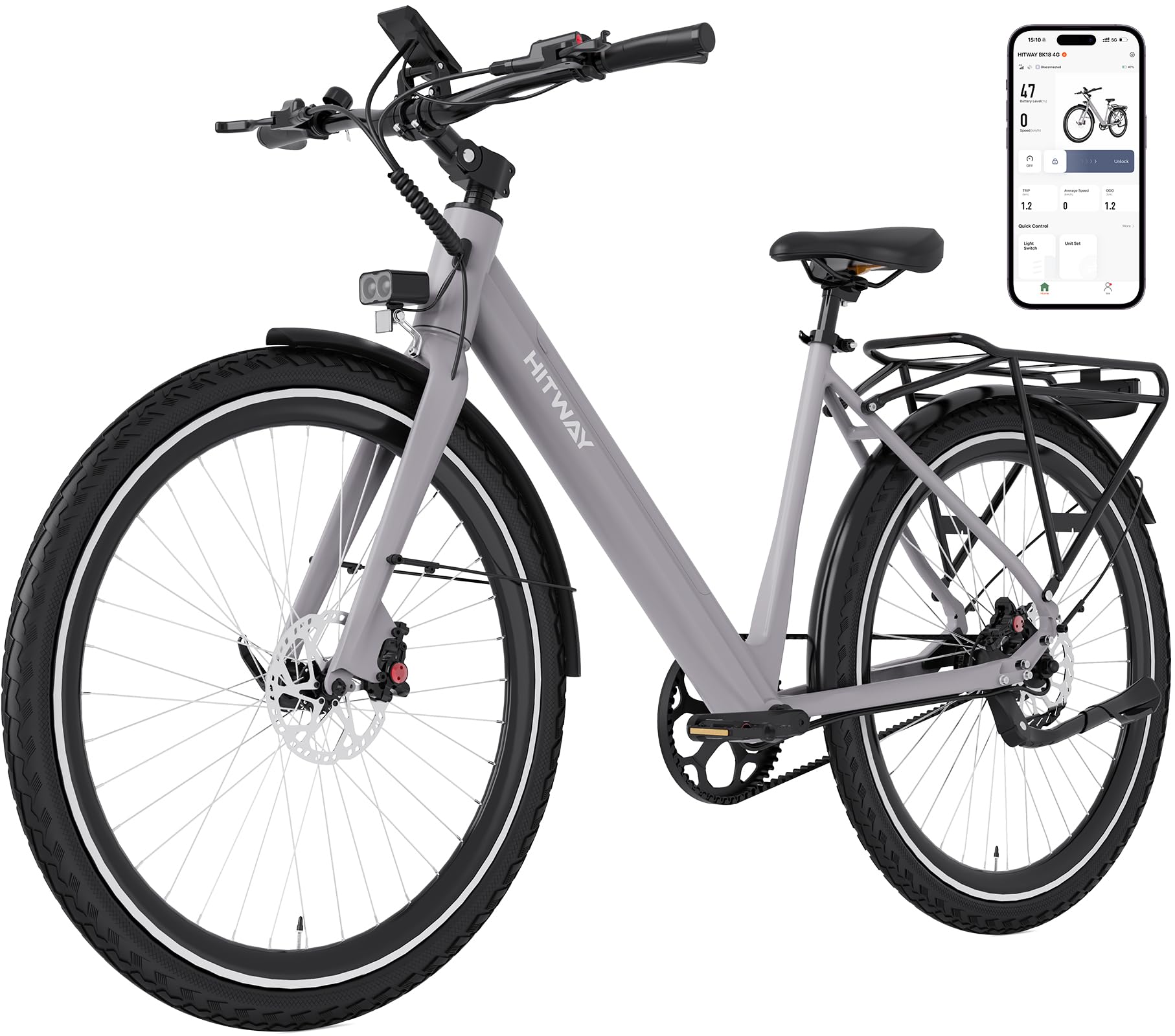 HITWAY E-Bike, Elektrofahrrad mit Drehmomentsensor & Riemenantrieb, 36V 10,4Ah Akku Elektrofahrrad, 250W Motor bis 25 km/h, 40–80 km Reichweite E- Fahrrad Sport & Freizeit