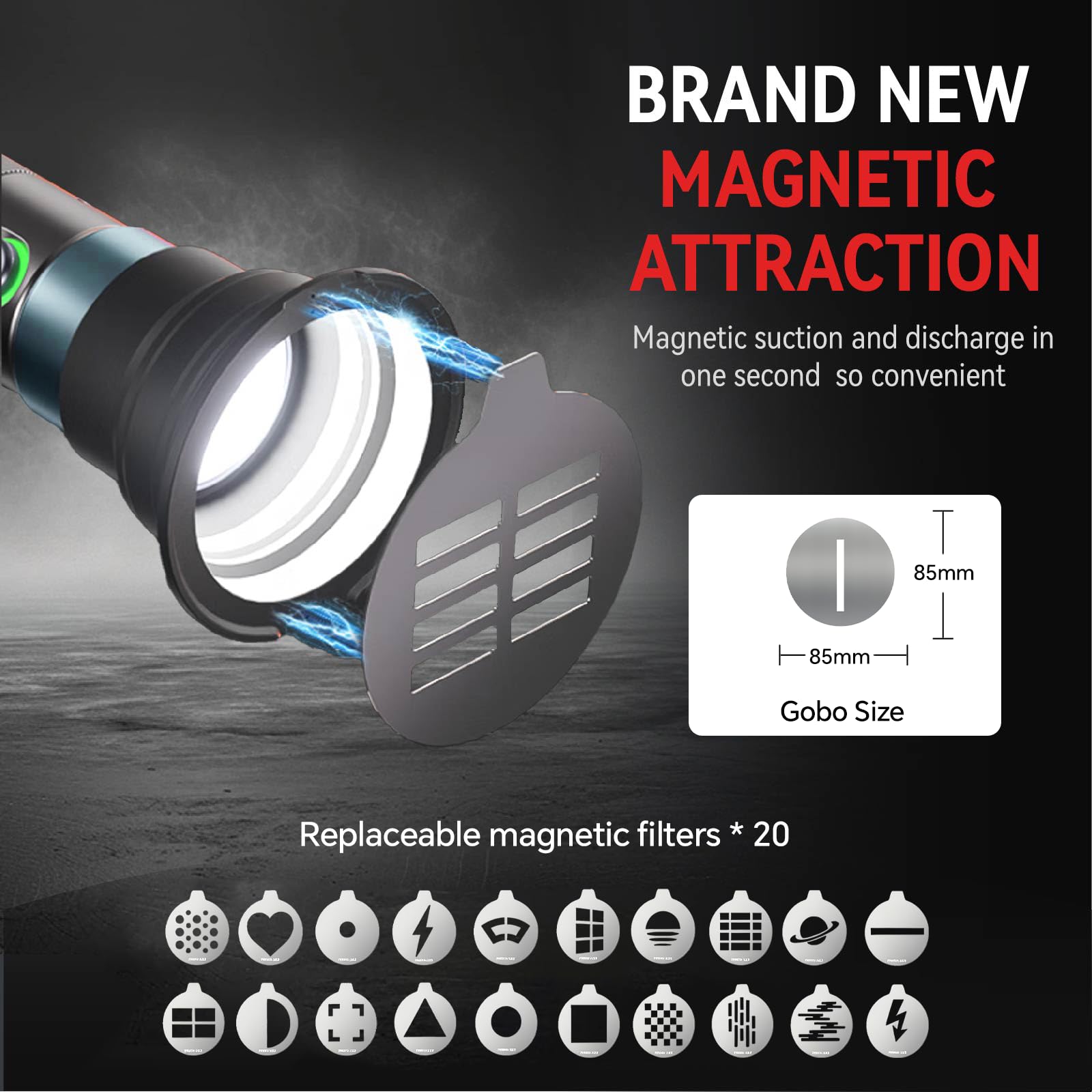 PHOTOOLEX Torcia elettrica fotografica a 4 colori con 20 gobos magnetici, faretto portatile 8400 mAh, luce da studio a LED da 10 W per foto, accessori per la creazione di contenuti