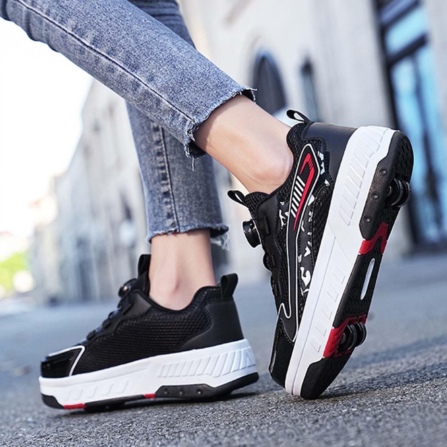 Shoes with Wheels for Boys and Girls,4 Wheels Sports Shoes, Skateboard Shoes, 2 in 1 Multifunctional Roller Skates, Outdoor Running Shoes Children's Gift-B||40