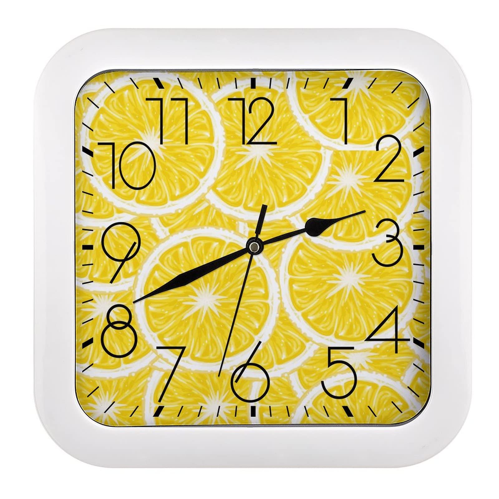Pendule murale silencieuse citron moderne 26x26cm pour l'école et le bureau