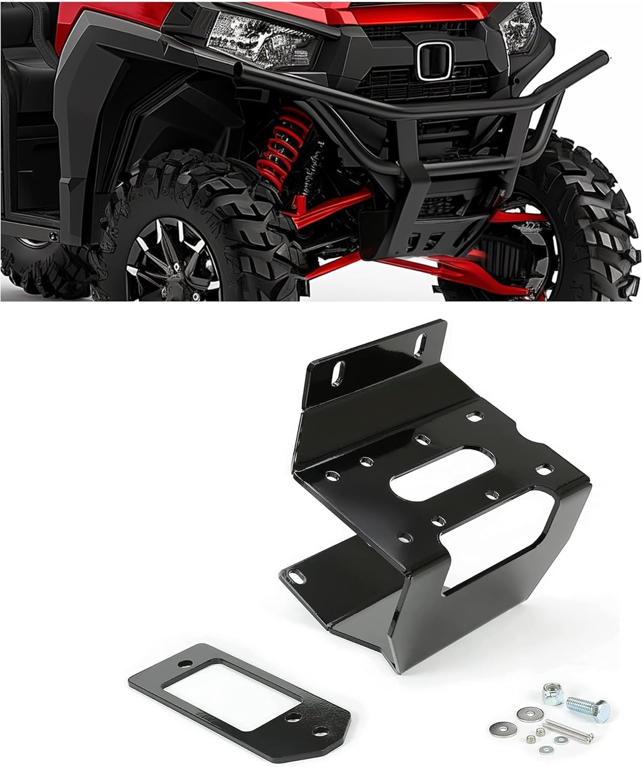 KUAFU Front Bumper Winch Mounting Plate Compatible with Honda Pioneer 1000/1000-5/1000-6 2016-2025 Replacement for 101885 Winch Mount Bracket Kit Steel Black