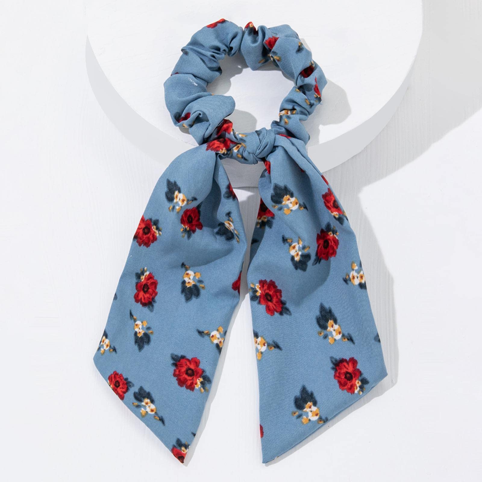 Akcesoria do włosów Boho Rose Floral Print Scrunchies Bow Scarf Ribbon Dla kobiet Kucyk Elastyczna opaska do włosów Krawat Akcesoria do włosów (niebieski)