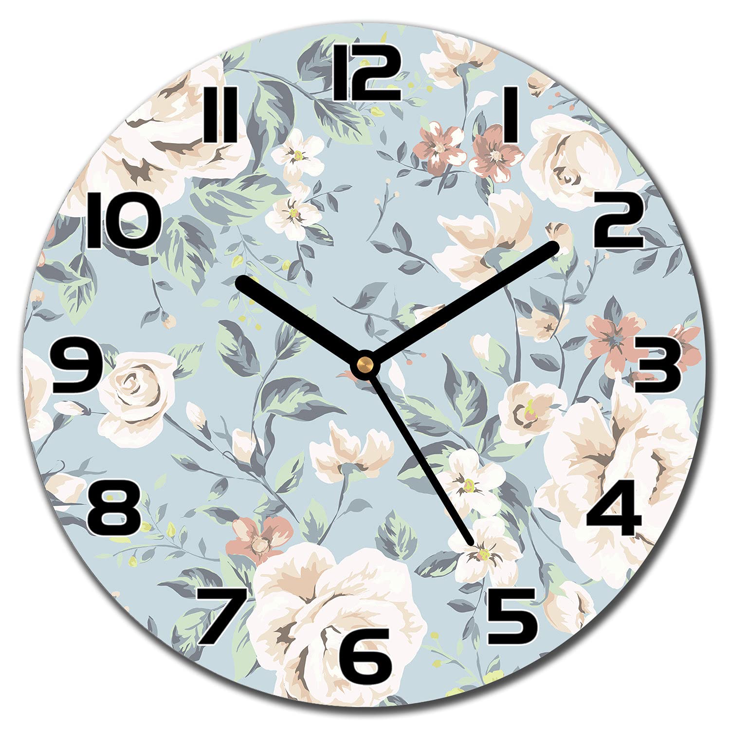 Horloge murale cuisine et salon fleurs vintage en verre Coloray 30cm