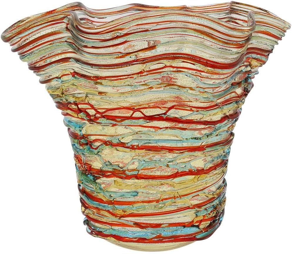 Glass Of Venice Murano Glass Vesuvio Threaded Wide Wavy Vase