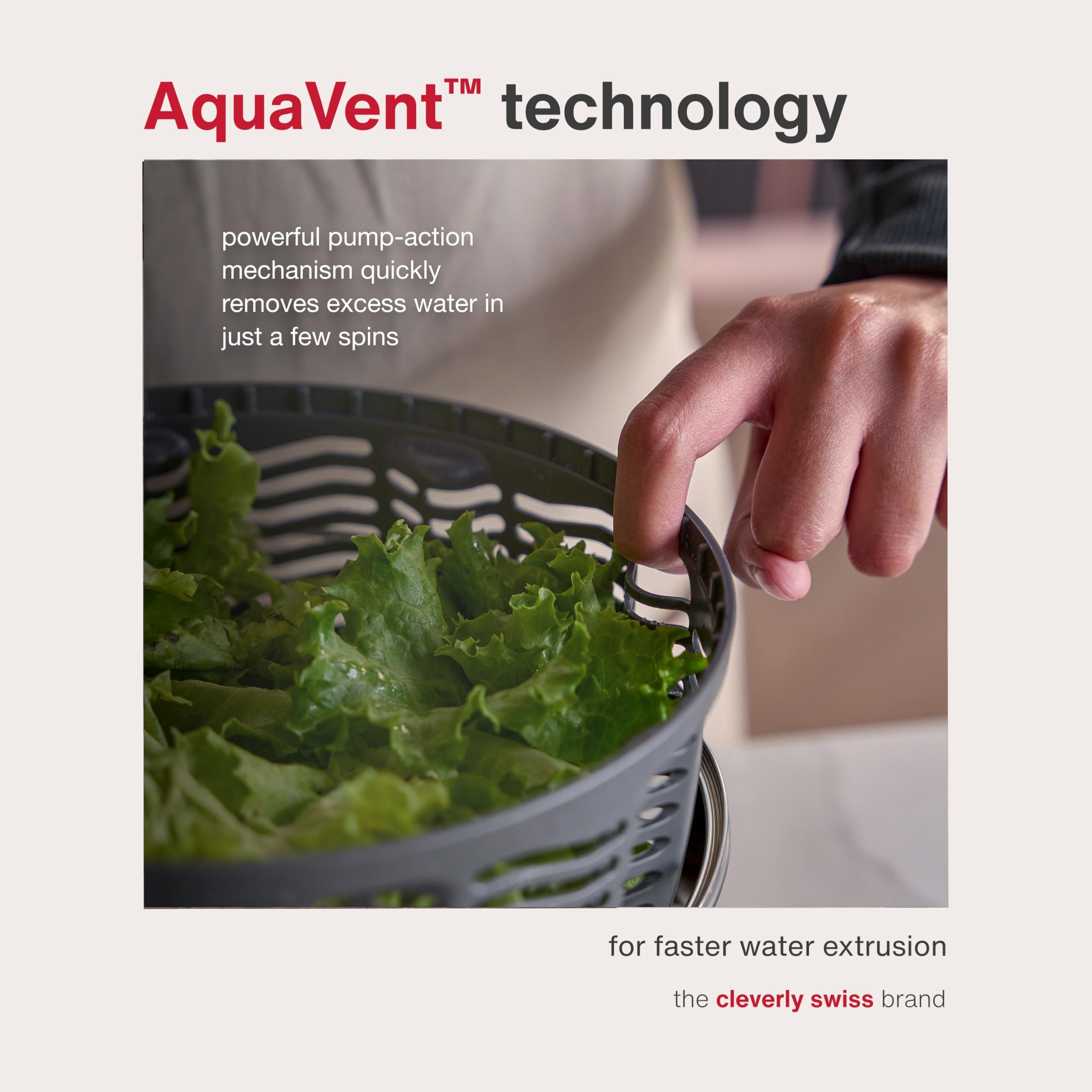Zyliss Swift Dry Salad Spinner stal nierdzewna, duża, 6 l, antypoślizgowa podstawa, miska do serwowania, technologia AquaVent, pompa jednoręczna, system hamulcowy, łatwa do czyszczenia