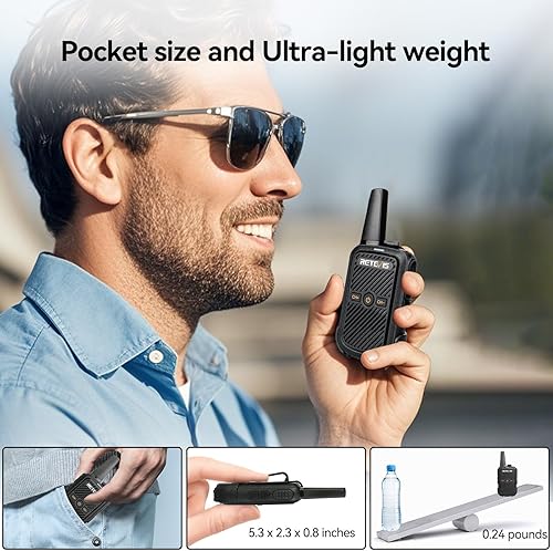 Vista 2 de Retevis RT15 Mini Walkie Talkies para adultos, pequeñas radios portátiles de 2 vías, advertencia de batería baja, VOX, compacto, Walky Talky