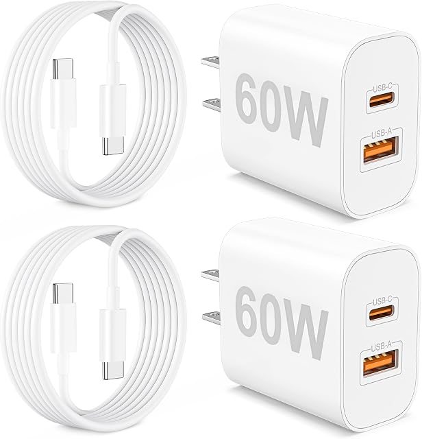 Pixel 10 9 8 7 6 Fast Charger, 2-Pack 60W USB C Charger Block + 6FT Cable | Pixel Phone Charger Accessories,Support PPS/PD,Dual Port,Cargador Para,Super Fast Charging for Google Pixel 10/9/Pro XL/8/7/6