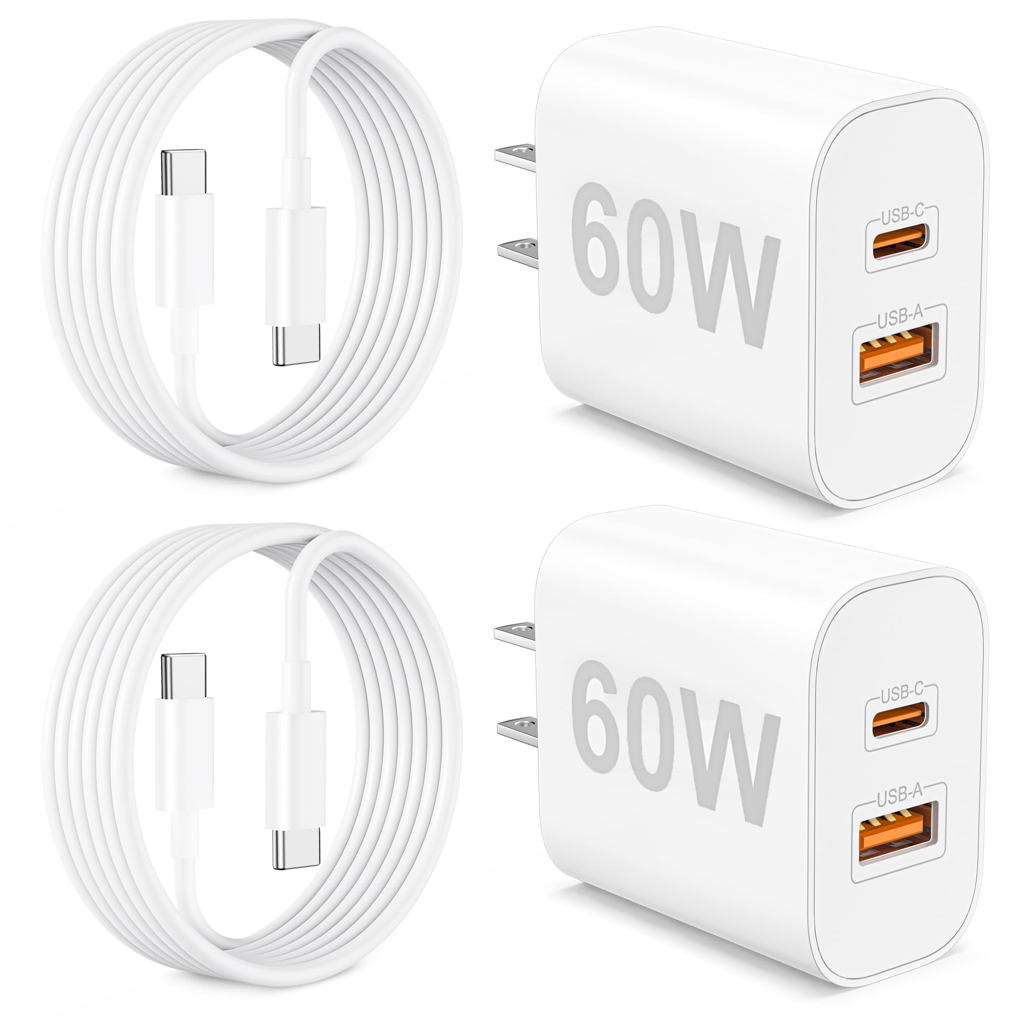 iPhone 17 16 15 Charger Fast Charging, 2Pack 60W PD/QC Dual Port USB C Super Fast Wall Charger Block with 6FT Type C to C Cable Cord for iPhone 17/17 Pro/17 Pro Max/Air/16/16 Pro Max/15/Pro/Plus, iPad