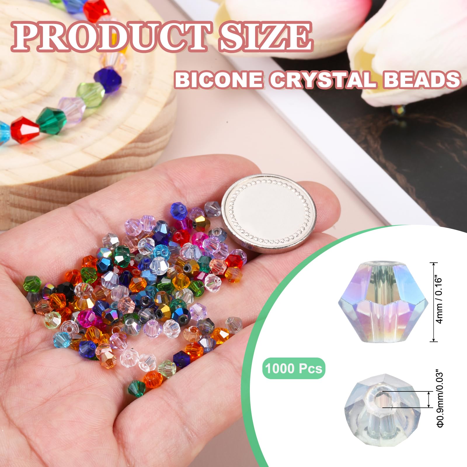 PATIKIL 1000pcs 4mm Bicone Glass Crystal Beads - Image 2