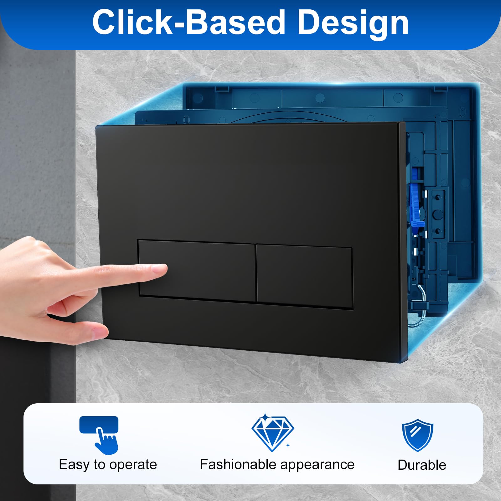 Pulsante WC, Compatibile con Geberit, Piastra a Doppio Scarico, Pulsante di Scarico, UP300, UP320, UP100, UP120, Ricambio, Set Leva di Scarico, Telaio di Montaggio, Nero Opaco, 246x162 mm