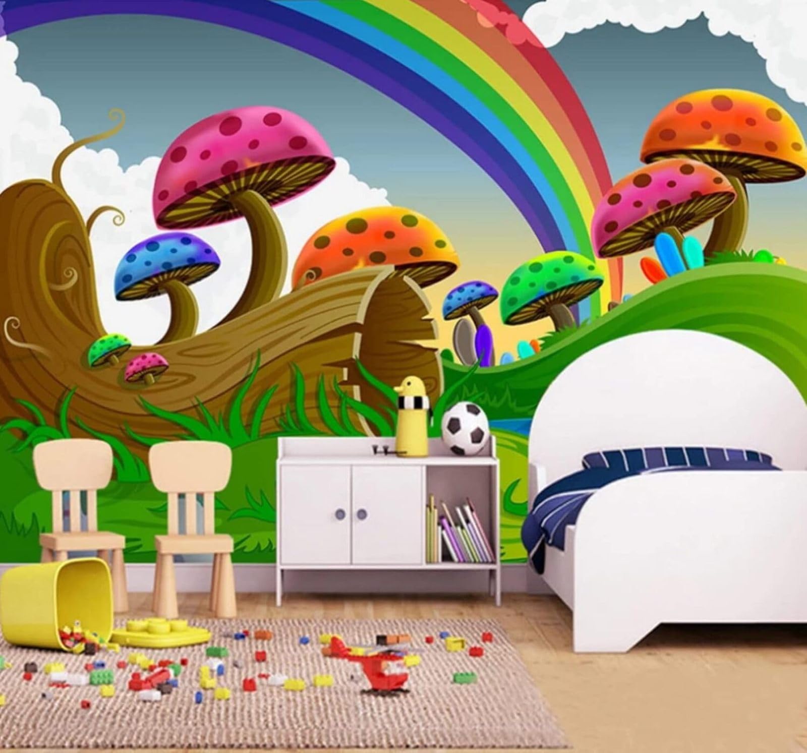 XLMING Cartoon Cute Mushrooms Rainbow Scenery 3D Wallpaper Luxury Silk Study Dining Feature Sofa Grey Bedroom Living Room Tv Decorative Wall-400cm×280cm