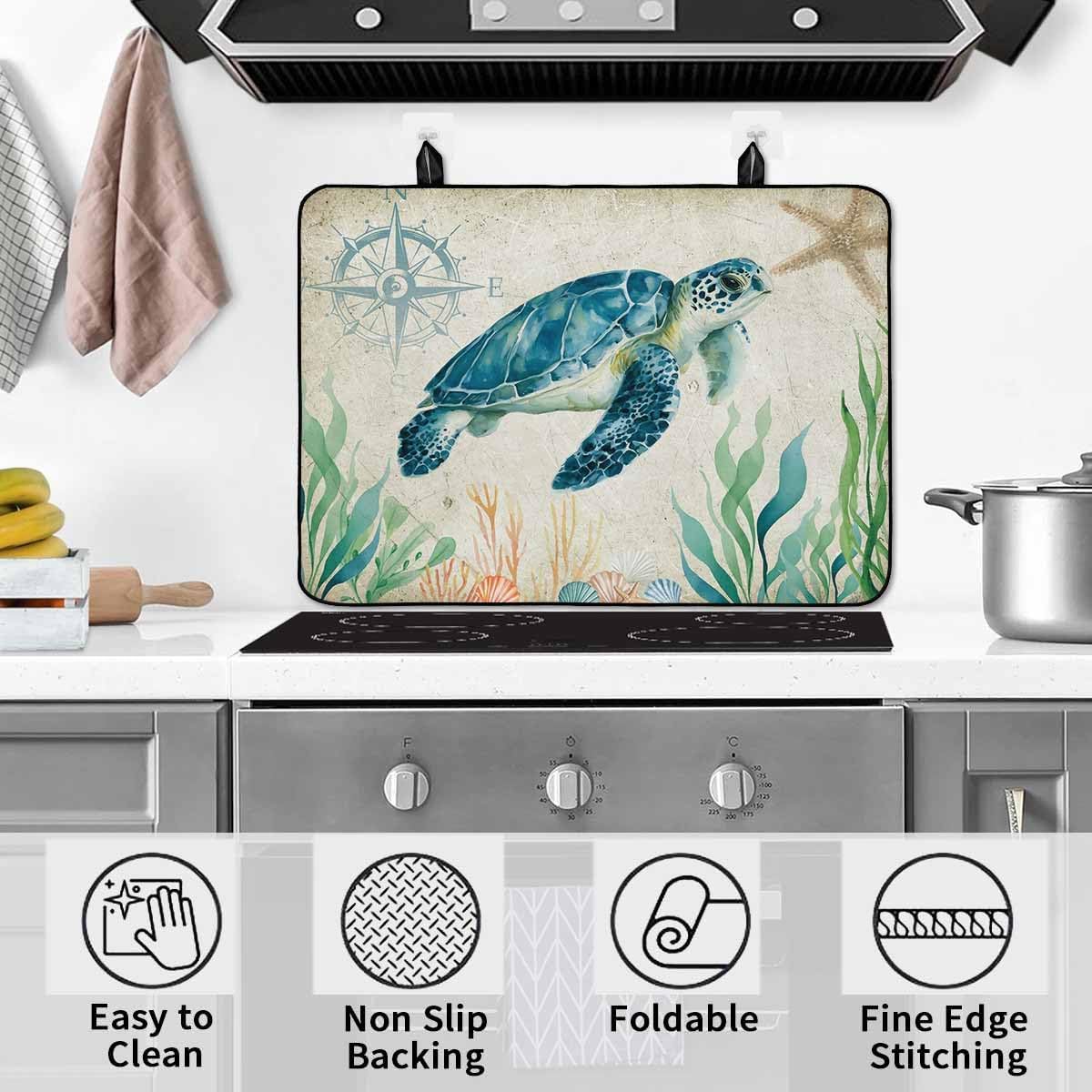 Stove Cover, Stove Top Covers for Electric Stove, Sea Turtle Underwater Starfish World Vintage Pattern Large Cooktop Cover Protector Heat Resistant Anti-Slip Mat for Glass Stove Top 28.5"x20.5"