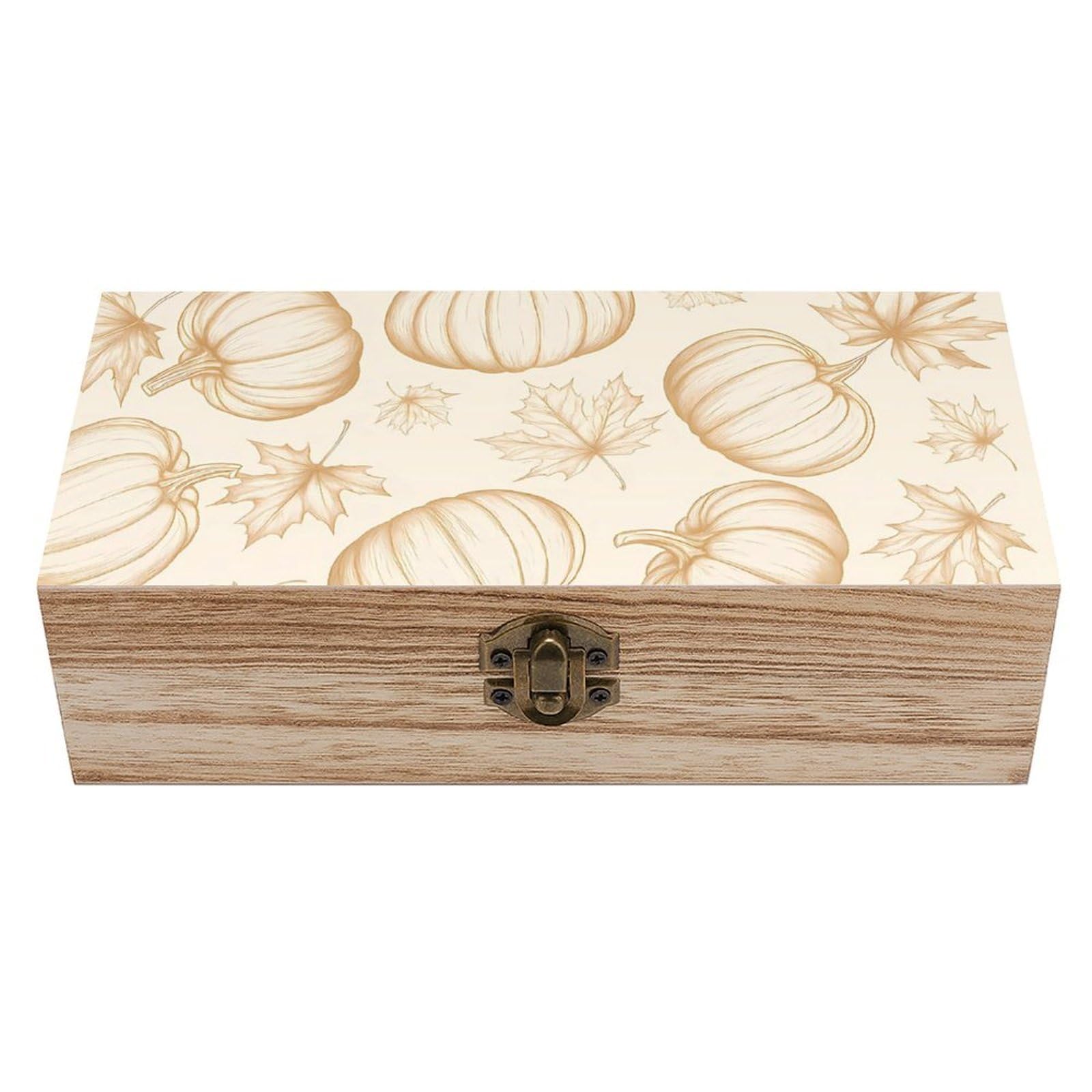 HLBSDM Fall Burnt Orange Pumpkin Retro Wooden Storage Box Jewelry Art Gift Boxs Decorative Keepsake Boxes