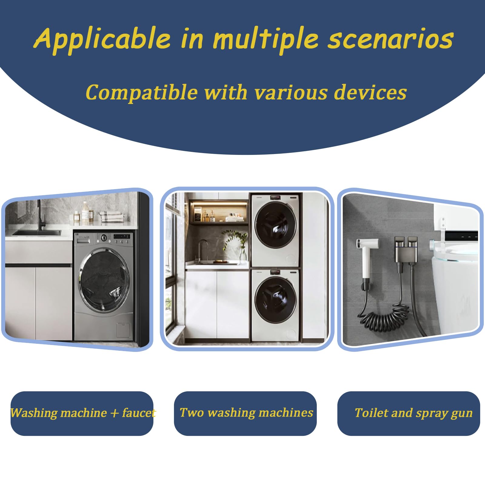 Robinet de machine à laver,laiton robinet lave linge, avec arrêt d'eau, vanne d'angle de robinet de machine à laver, pour Machine à Laver, Toilettes, équipé de raccords 1/2 et 3/4 (Dual outletsASIN)