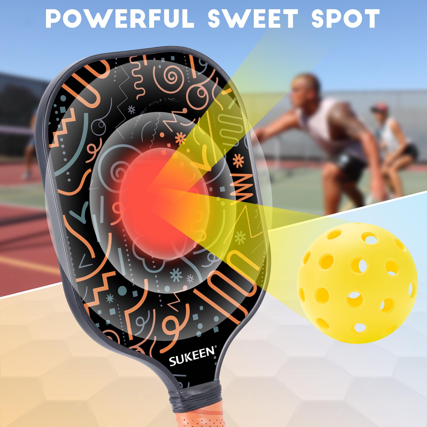 Sukeen Pickleball Paddle, Leichter T700 Carbon Fiber Pickleball Schläger, 16 mm verstärkter Polypropylen-Wabenkern, Fokus auf Rotation und Kontrolle, entwickelt für Anfänger und Profis