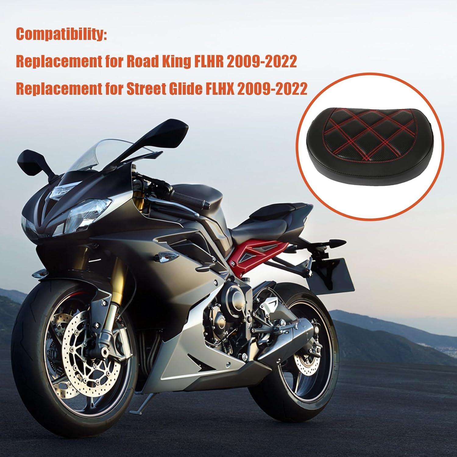 labwork Passenger Sissy Bar Backrest Pad Replacement for Road King Street Glide CVO Electra Street Road Glide Solftail Heritage Classic 1994-2023 Red Stitching