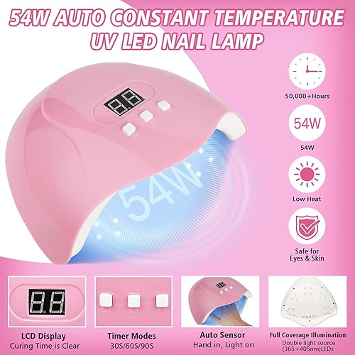 Miniatura 5 de Kit de esmalte de uñas de gel neón con luz UV, 6 colores, rosa intenso, azul, morado, arco iris, lámpara LED de uñas de 54 W, capa base y capa