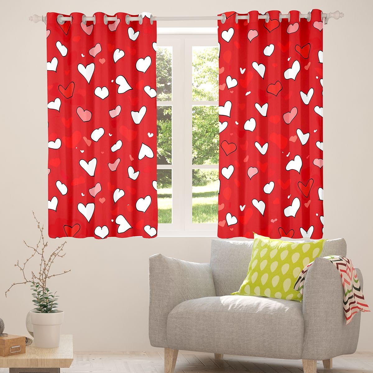 Homemissing Tende oscuranti con motivo a cuore rosso tende oscuranti a cuore di San Valentino per camera da letto soggiorno decorazioni romantiche tonalità termiche isolate tema amore, 2 pannelli L