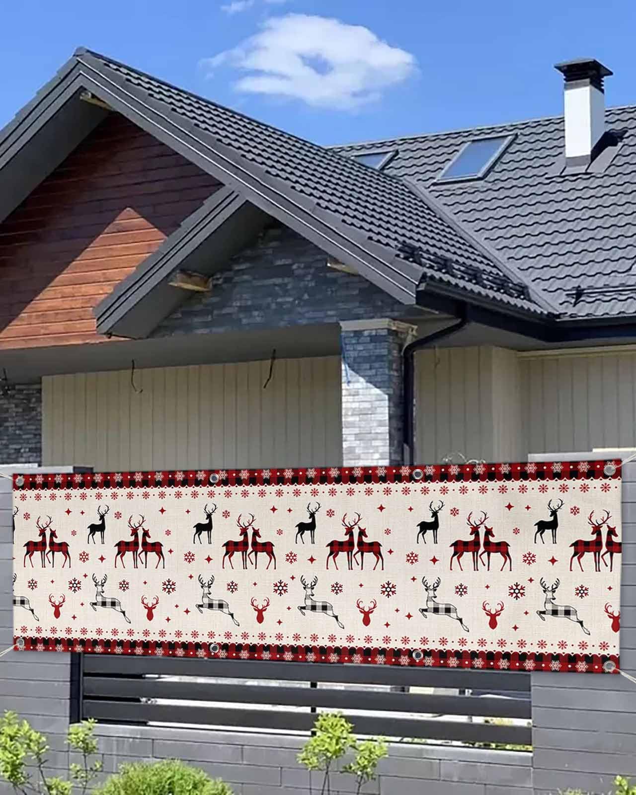 Christmas Elk Party Banner – 72.8x35.4 In, Polyester, Merry Christmas Door Hanging With Snowflakes - View #12